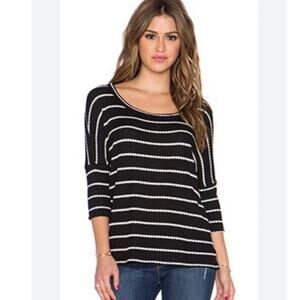 Chaser Thermal Drop Shoulder Oversized Boxy Tee Black White Stripe Women's XS